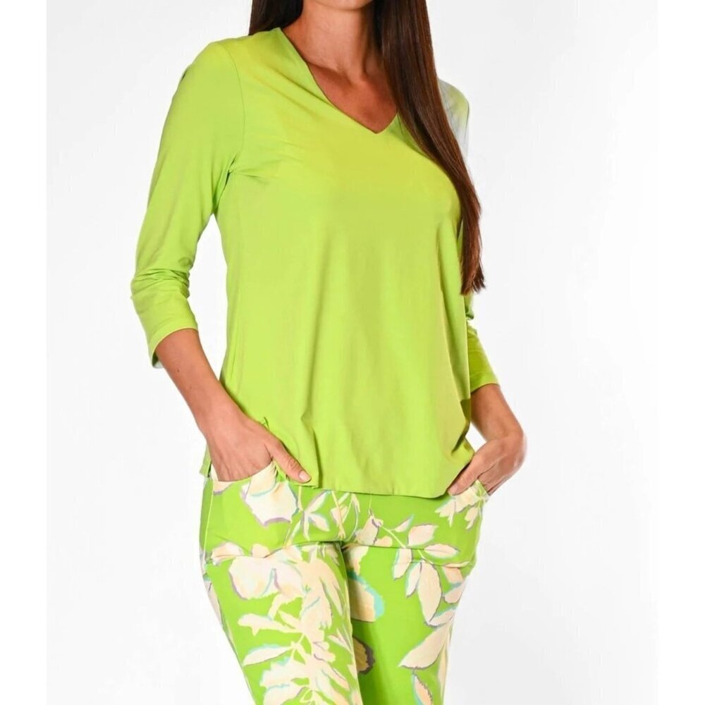 Jean-Pierre Klifa Paris Blouse New with Tags V Neck 3/4 Sleeve Lime Color MED